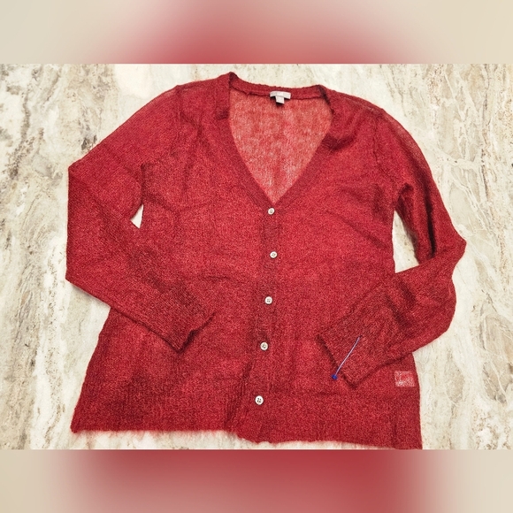J. Jill Mohair Blend Red Cardigan Sweater XS Button Front Soft Fuzzy Knit - Picture 1 of 10